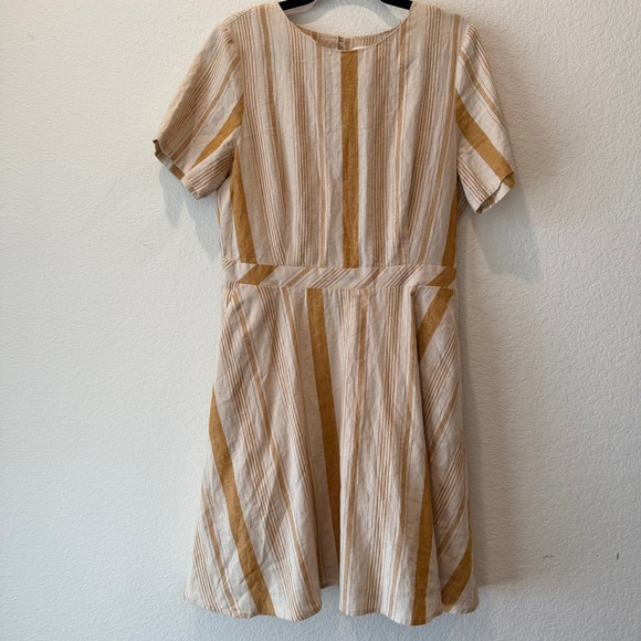A Loves A Dresses & Skirts - A Loves A Striped Fit and Flare Dress Mustard Yellow Cream Short Sleeve Large